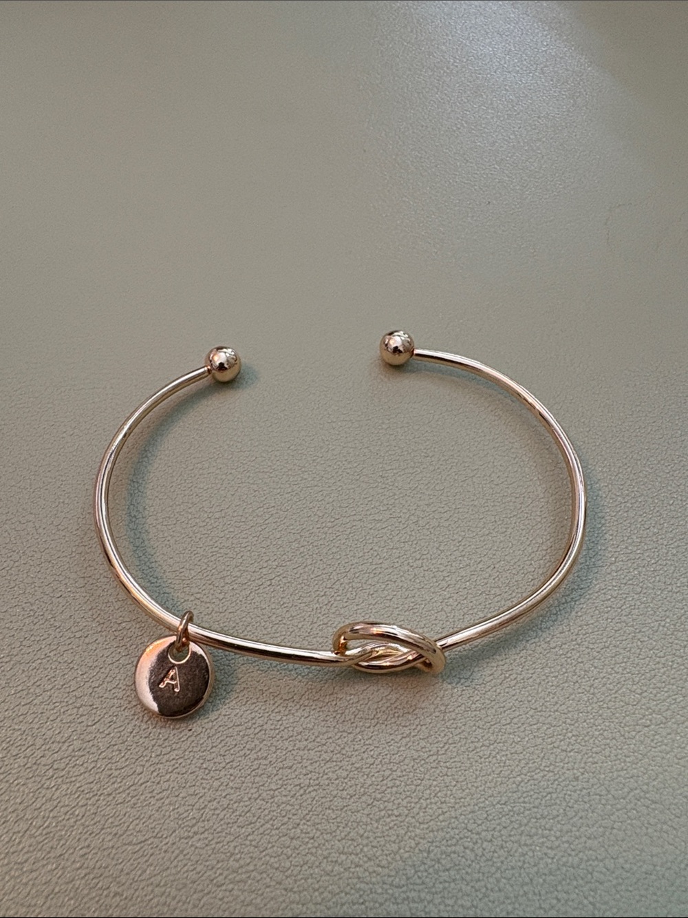 Gold Knot Cuff Bracelet with Initial Charm - A